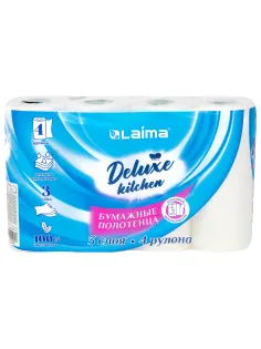 Полотенца бумажные 3-х слойные, 4 рулона по 11 м (отрыв 1/2 листа), LAIMA Deluxe, 100% целлюлоза, 115400