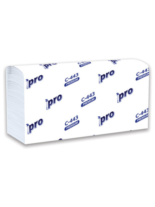 Полотенца бумажные 190 шт., PROtissue (H2) PREMIUM, 2-слойные, белые, КОМПЛЕКТ 21 пачка, 24х21,5 см, Z-сложение, С443
