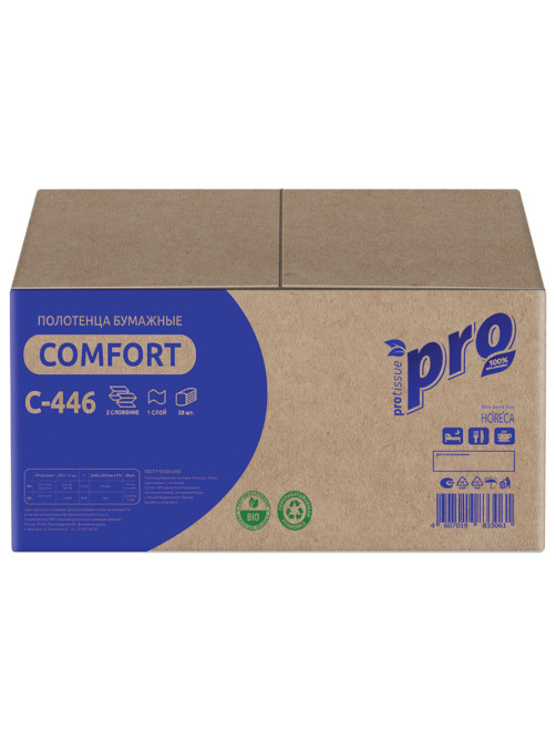 Полотенца бумажные 200 шт., PROtissue (H2) PREMIUM, 1-слойные, белые, КОМПЛЕКТ 28 пачек, 24х21,5 см, Z-сложение, С446