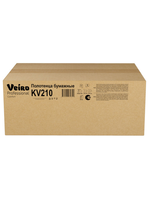 Полотенца бумажные 250 шт., VEIRO (H3) COMFORT, 1-слойные, белые, КОМПЛЕКТ 20 пачек, 21х21,6, V-сложение, KV210
