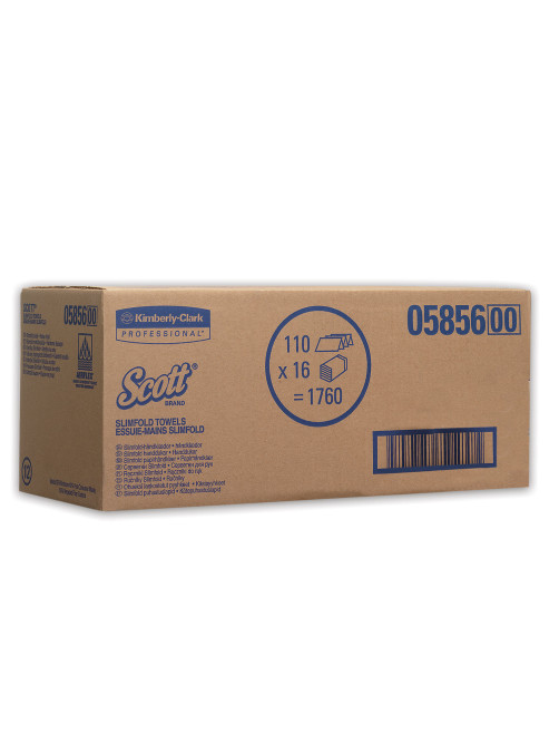 Полотенца бумажные 110 шт., KIMBERLY-CLARK Scott, КОМПЛЕКТ 16 шт., Slimfold, белые, 29,5х19 см, М-fold, 5856