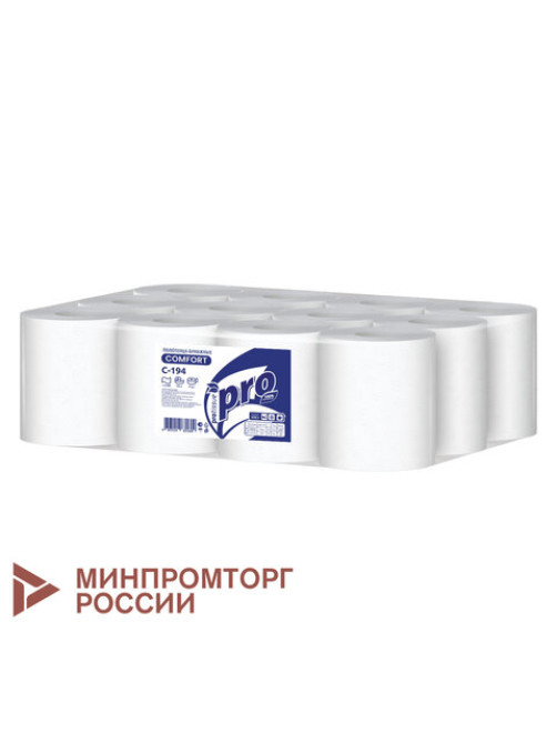 Полотенца бумажные с центральной вытяжкой 120 м, PROtissue (M1) COMFORT, 1-слойные, белые, КОМПЛЕКТ 12 рулонов, С194
