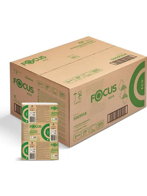 Полотенца бумажные 250 шт. FOCUS (Система H2) Eco, 1-слойные, белые, КОМПЛЕКТ 12 пачек, 24х21,5, Z-сложение, 5083814/5069958