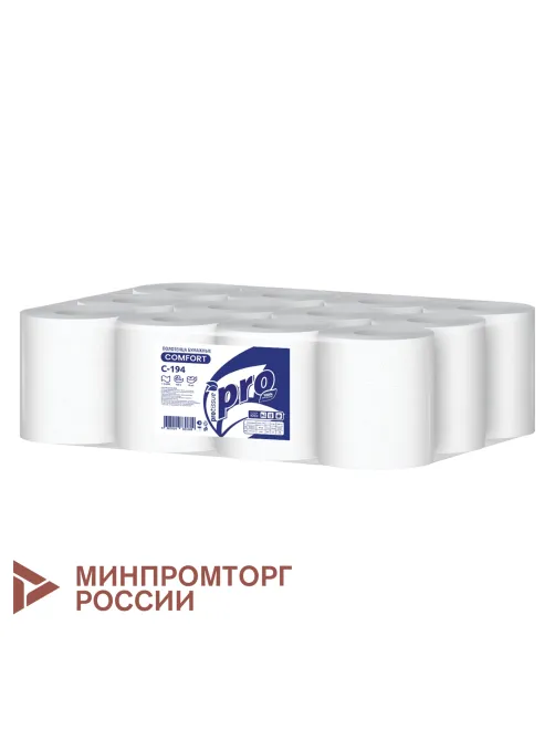 Полотенца бумажные с центральной вытяжкой 120 м, PROtissue (M1) COMFORT, 1-слойные, белые, КОМПЛЕКТ 12 рулонов, С194