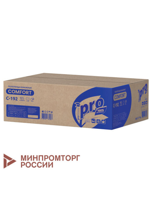 Полотенца бумажные 250 шт., PROtissue (H3) COMFORT, 1-слойные, белые, КОМПЛЕКТ 20 пачек, 22х21 см, V-сложение, С192