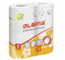 Полотенца бумажные бытовые, спайка 2 шт., 2-х слойные, (2х18 м), LAIMA, 22х23 см, белые, 126906