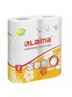 Полотенца бумажные бытовые, спайка 2 шт., 2-х слойные, (2х18 м), LAIMA, 22х23 см, белые, 126906