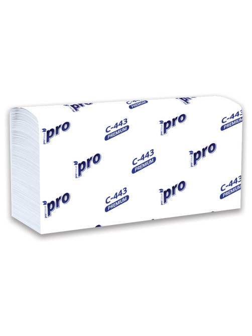 Полотенца бумажные 190 шт., PROtissue (H2) PREMIUM, 2-слойные, белые, КОМПЛЕКТ 21 пачка, 24х21,5 см, Z-сложение, С443