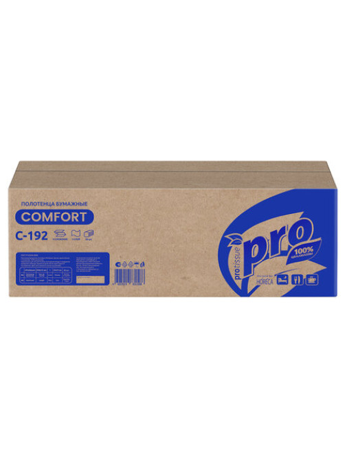 Полотенца бумажные 250 шт., PROtissue (H3) COMFORT, 1-слойные, белые, КОМПЛЕКТ 20 пачек, 22х21 см, V-сложение, С192