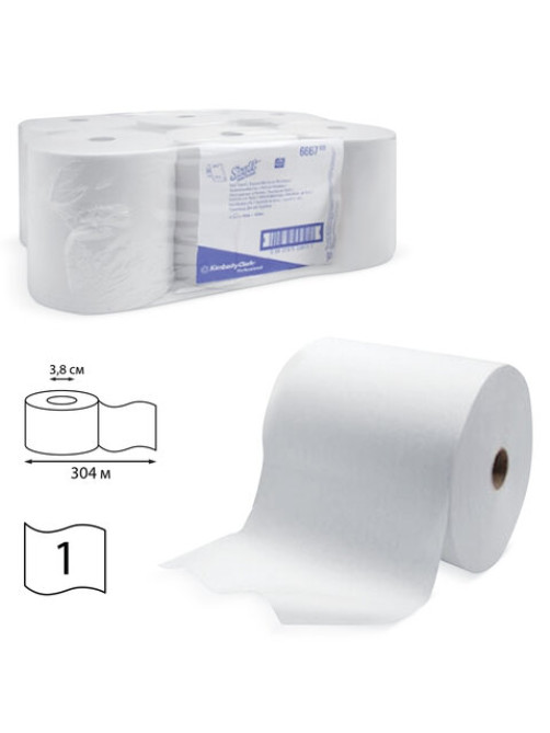 Полотенца бумажные рулонные KIMBERLY-CLARK Scott, КОМПЛЕКТ 6 шт., 304 м, белые, артикул 6667