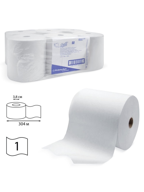 Полотенца бумажные рулонные KIMBERLY-CLARK Scott, КОМПЛЕКТ 6 шт., 304 м, белые, артикул 6667
