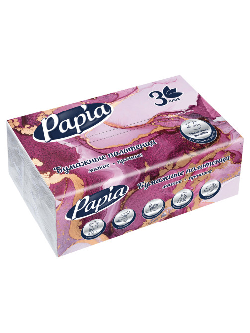 Полотенца бумажные (1 пачка – 100 листов), PAPIA (H3), UNIT PACK, 3-слойные, 23х20,5 см, V-сложение, 5090823