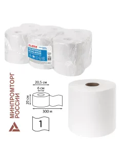 Полотенца бумажные с центральной вытяжкой 300 м, LAIMA (Система M2) UNIVERSAL WHITE, 1-слойные, белые, КОМПЛЕКТ 6 рулонов, 112506