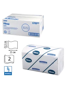 Полотенца бумажные 186 шт., KIMBERLY-CLARK Kleenex, КОМПЛЕКТ 15 шт., Ultra, 2-х слойные, белые, 21х21,5 см, Interfold, 6789