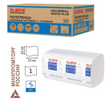 Полотенца бумажные 250 шт., LAIMA (H3) UNIVERSAL WHITE PLUS, 1-слойные, белые, КОМПЛЕКТ 15 пачек, 23х23, V-сложение, 111343