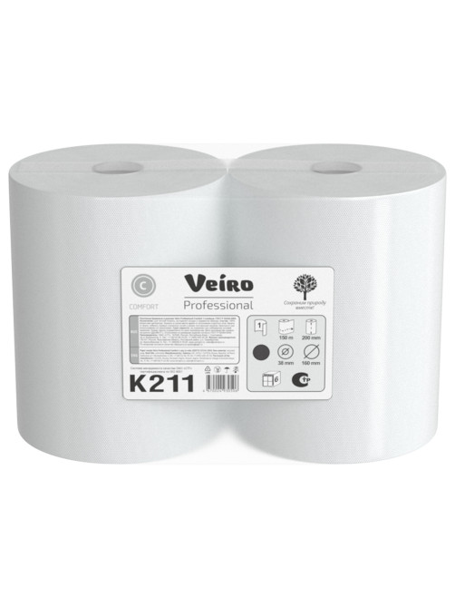 Полотенца бумажные рулонные 150 м, VEIRO Professional (H1) COMFORT, 1-слойные, КОМПЛЕКТ 6 рулонов, K211