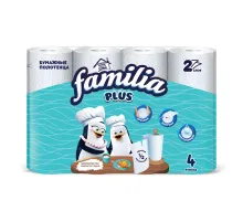 Полотенца бумажные бытовые, спайка 4 шт., 2-слойные (4х12 м), FAMILIA PLUS, 22,7x12 см, белые, 5083816
