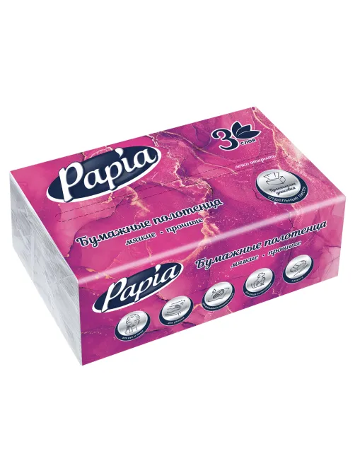 Полотенца бумажные (1 пачка – 100 листов), PAPIA (H3), UNIT PACK, 3-слойные, 23х20,5 см, V-сложение, 5090823