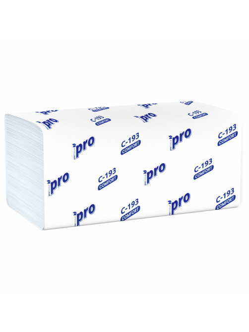 Полотенца бумажные 250 шт., PROtissue (H3) COMFORT, 1-слойные, белые, КОМПЛЕКТ 20 пачек, 22x21, V-сложение, C193, С193