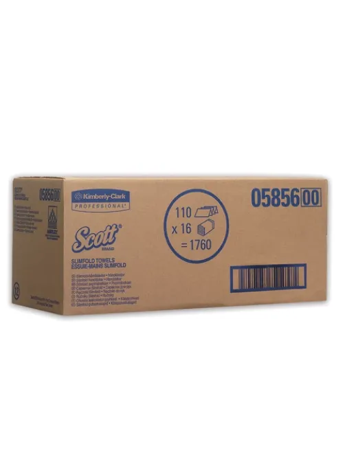 Полотенца бумажные 110 шт., KIMBERLY-CLARK Scott, КОМПЛЕКТ 16 шт., Slimfold, белые, 29,5х19 см, М-fold, 5856