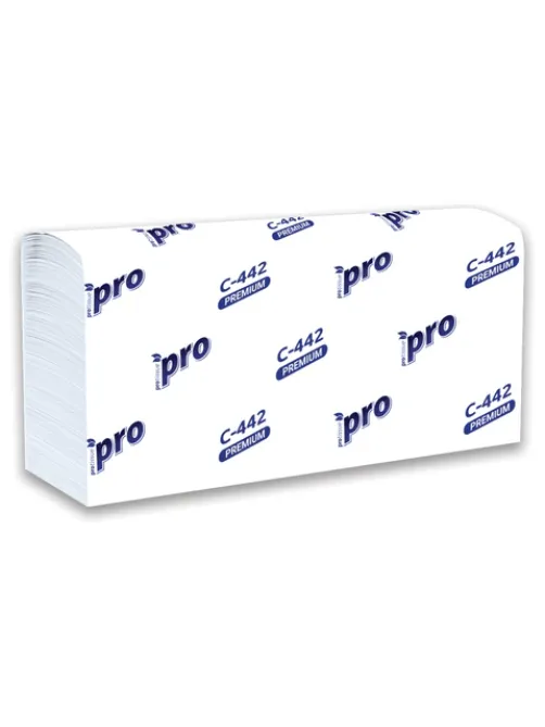 Полотенца бумажные 200 шт., PROtissue (H2) PREMIUM, 2-слойные, белые, КОМПЛЕКТ 21 пачка, 24х21,5 см, Z-сложение, С442