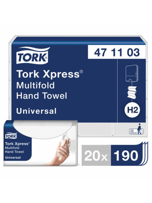 Полотенца бумажные (1 пачка, 190 листов) TORK (H2) UNIVERSAL, 2-слойные, цвет натуральный, 23,4х21,3 см, Z-сложение, 471103