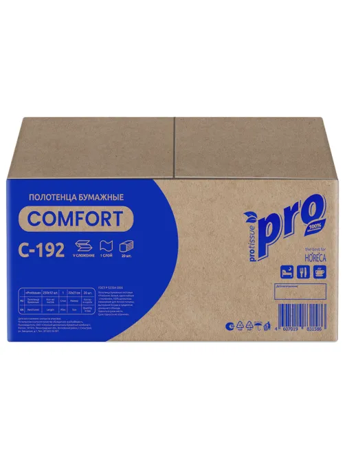 Полотенца бумажные 250 шт., PROtissue (H3) COMFORT, 1-слойные, белые, КОМПЛЕКТ 20 пачек, 22х21 см, V-сложение, С192