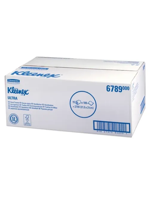 Полотенца бумажные 186 шт., KIMBERLY-CLARK Kleenex, КОМПЛЕКТ 15 шт., Ultra, 2-х слойные, белые, 21х21,5 см, Interfold, 6789