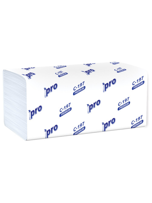 Полотенца бумажные 200 шт., PROtissue (H3) PREMIUM, 2-слойные, белые, КОМПЛЕКТ 20 пачек, 22х21 см, V-сложение, С197