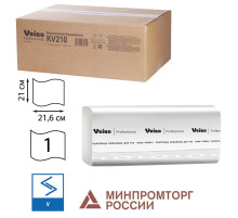 Полотенца бумажные 250 шт., VEIRO (H3) COMFORT, 1-слойные, белые, КОМПЛЕКТ 20 пачек, 21х21,6, V-сложение, KV210