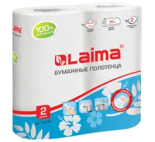 Полотенца бумажные бытовые, спайка 2 шт., 2-х слойные, (2х30 м), LAIMA, 22х23 см, белые, 128726