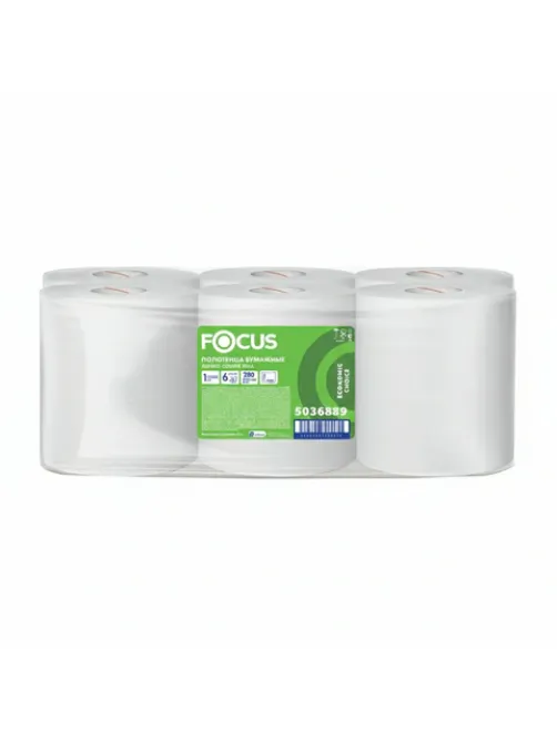 Полотенца бумажные с центральной вытяжкой 280 м, FOCUS (М2) Jumbo, 1-слойные, белые, КОМПЛЕКТ 6 рулонов, 5036889