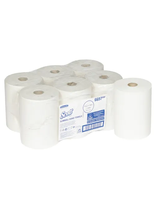 Полотенца бумажные рулонные KIMBERLY-CLARK Scott, КОМПЛЕКТ 6 шт., Slimroll, 190 м, белые, 6697