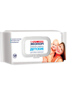 Салфетки влажные детские 120 шт., ЭКОНОМ SMART, с экстрактом алоэ вера, крышка клапан, 30108