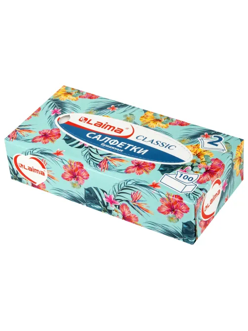 Салфетки косметические 100 шт. в картонном боксе 2-слойные, LAIMA 