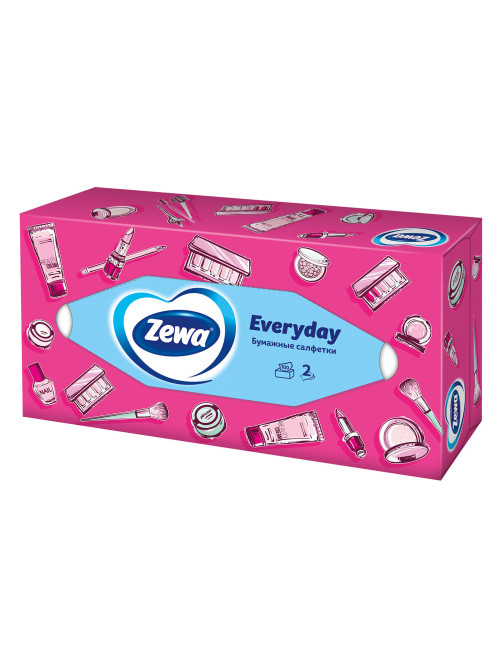 Салфетки косметические 100 штук в картонном боксе, 2-слойные, ZEWA Everyday, 24516, 6286