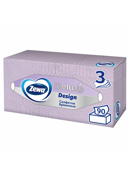 Салфетки косметические 90 штук в картонном боксе, 3-слойные, ZEWA Deluxe Design, 28420