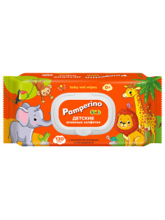 Салфетки влажные детские 130 шт., PAMPERINO, с экстрактом ромашки и витамином Е, крышка-клапан, 72954