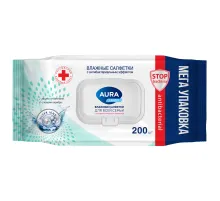 Салфетки влажные 200 шт., AURA Family, антибактериальные, для всей семьи, крышка клапан, 10394