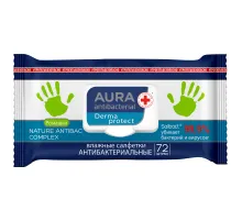 Салфетки влажные 72 шт., AURA антибактериальные, с пластиковым клапаном, 10037
