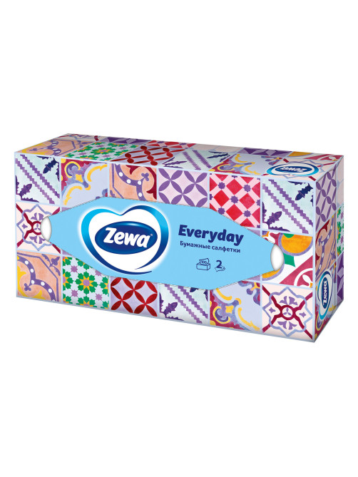 Салфетки косметические 100 штук в картонном боксе, 2-слойные, ZEWA Everyday, 24516, 6286