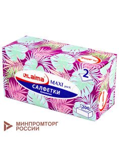 Салфетки косметические 200 шт. в картонном боксе 2-слойные, LAIMA 