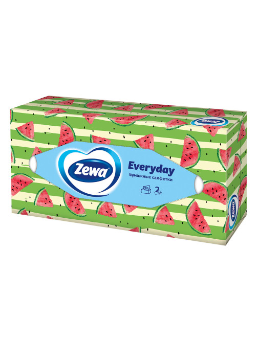 Салфетки косметические 100 штук в картонном боксе, 2-слойные, ZEWA Everyday, 24516, 6286