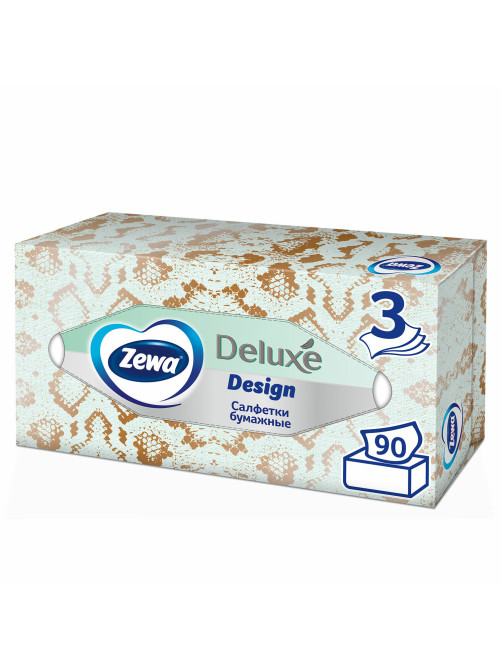 Салфетки косметические 90 штук в картонном боксе, 3-слойные, ZEWA Deluxe Design, 28420