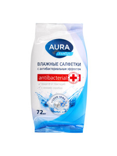Салфетки влажные, 72 шт., AURA Family, антибактериальные, для всей семьи, 7044