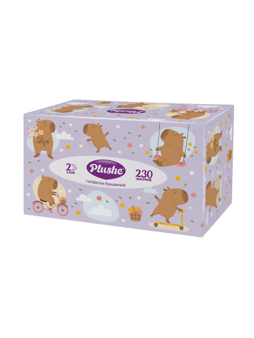 Косметические салфетки 230 штук в картонном боксе, 2-слойные, PLUSHE (ПЛЮШЕ), 20х20 см, 70820