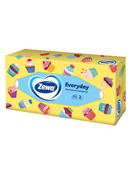 Салфетки косметические 100 штук в картонном боксе, 2-слойные, ZEWA Everyday, 24516, 6286