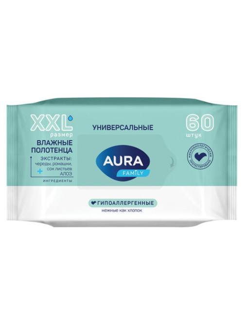 Полотенца влажные 60 шт., XXL, AURA 