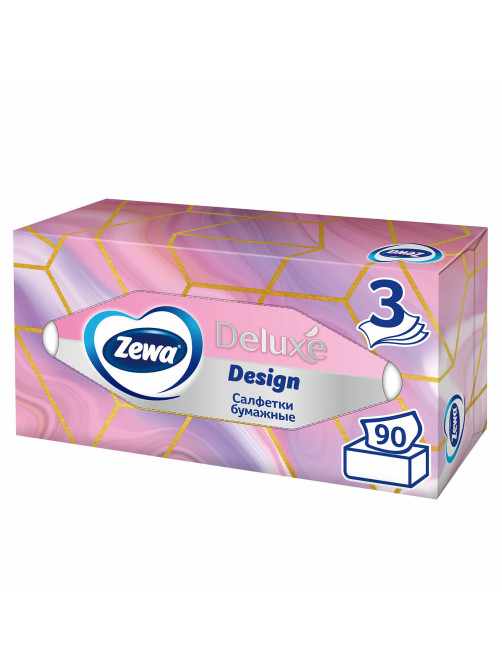 Салфетки косметические 90 штук в картонном боксе, 3-слойные, ZEWA Deluxe Design, 28420