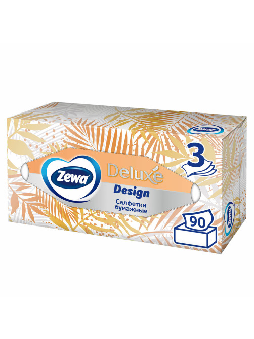 Салфетки косметические 90 штук в картонном боксе, 3-слойные, ZEWA Deluxe Design, 28420